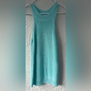 Fate turquoise blue viscose blend sweater lightweight open knit tank top; size S